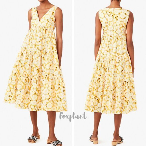 NWT kate spade Kate Daisy Vineyard Midi Cotton Dress, Yellow - Picture 2 of 16